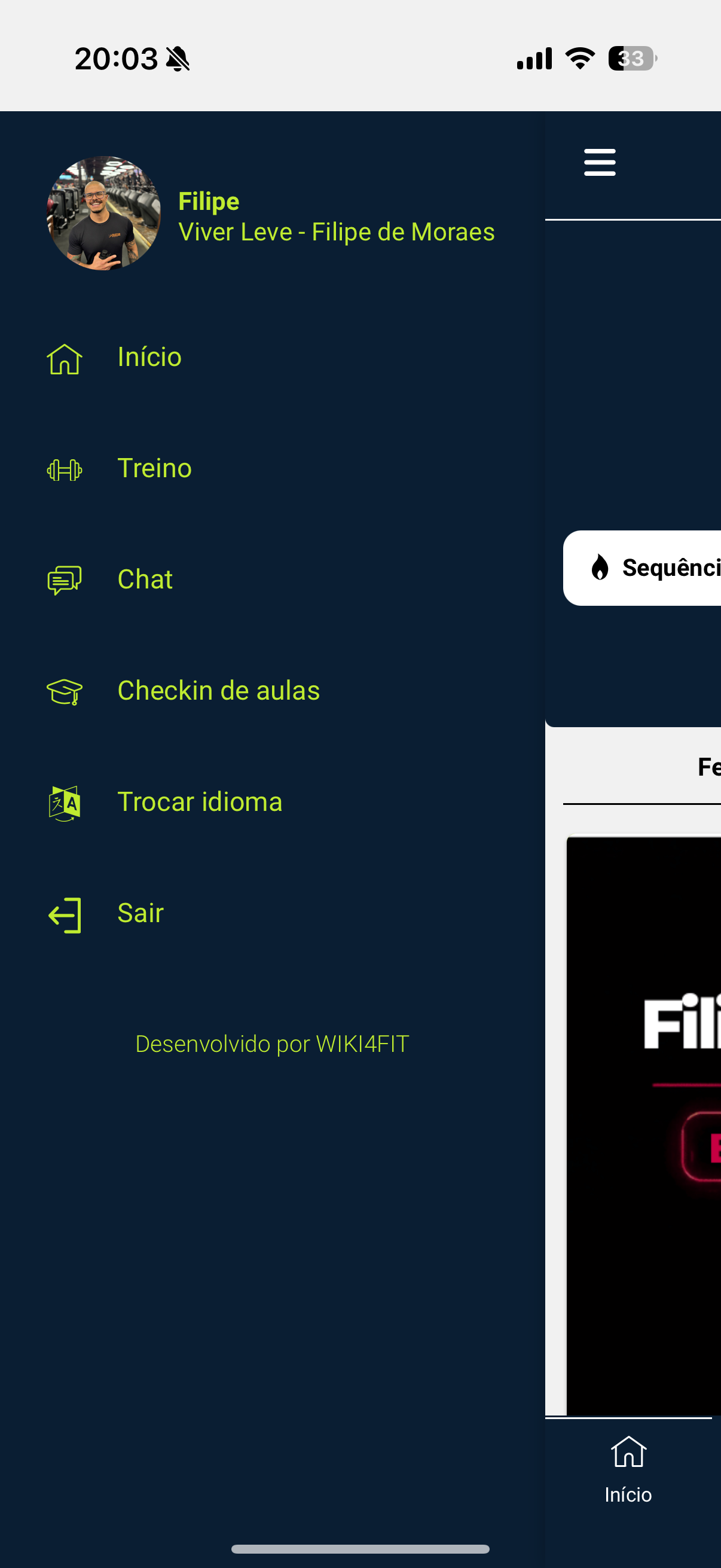 Tela do APP DE TREINO