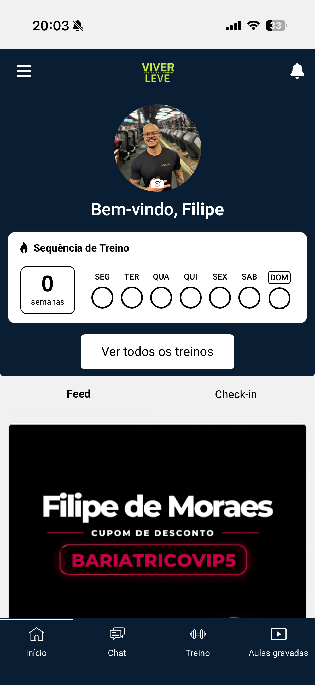 Tela do APP DE TREINO