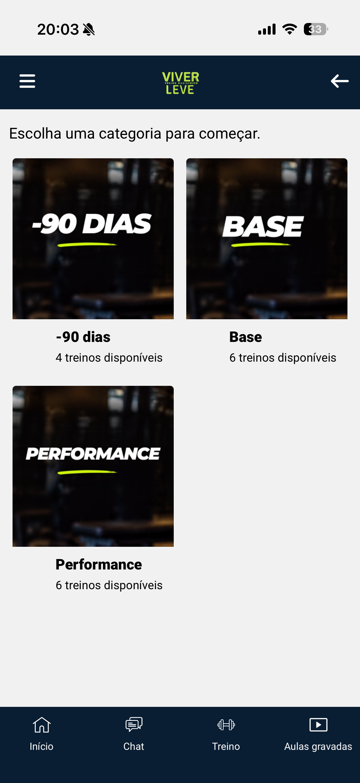 Tela do APP DE TREINO
