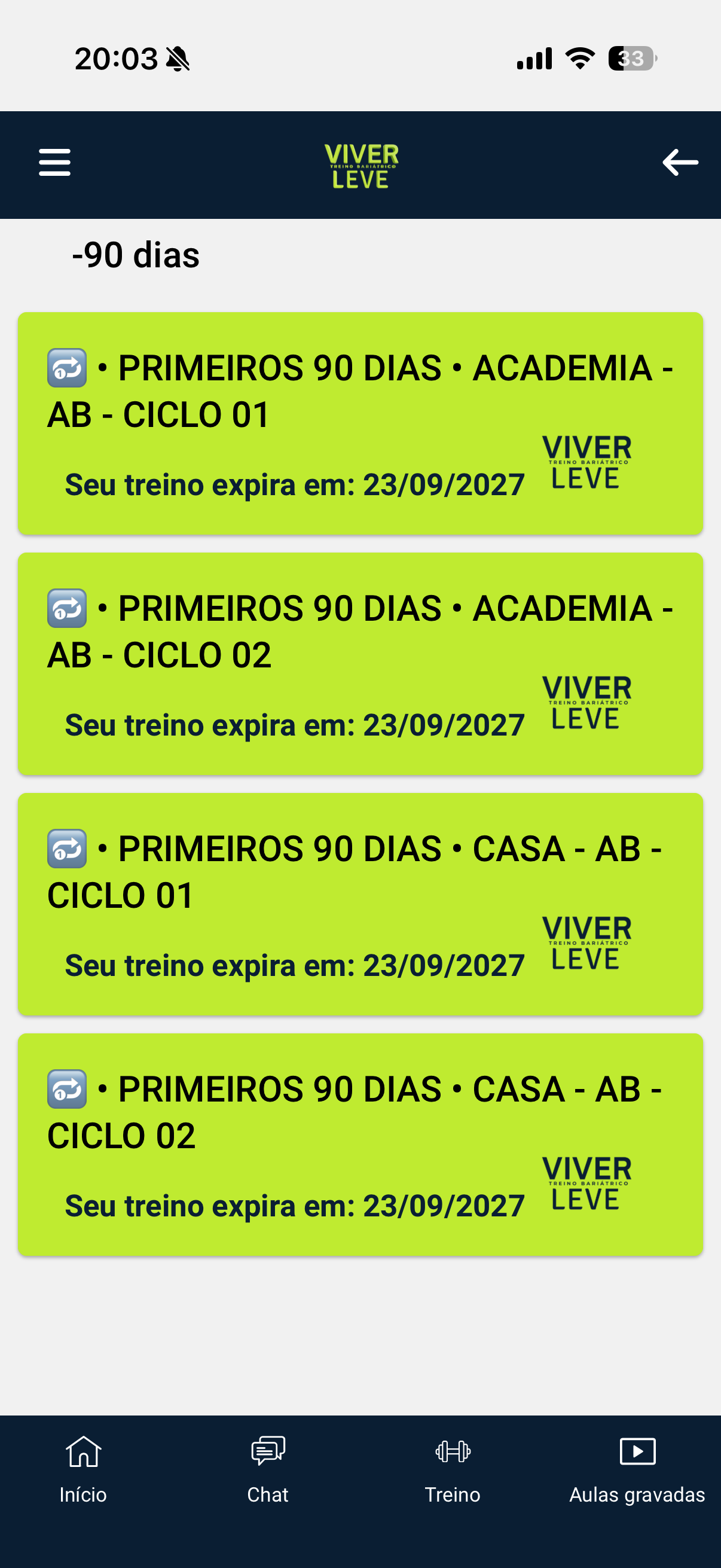 Tela do APP DE TREINO