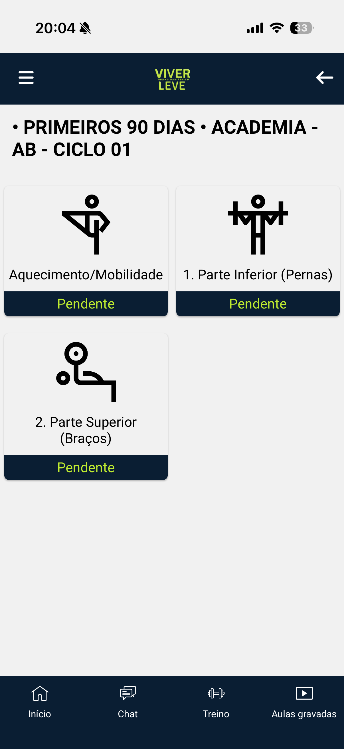 Tela do APP DE TREINO