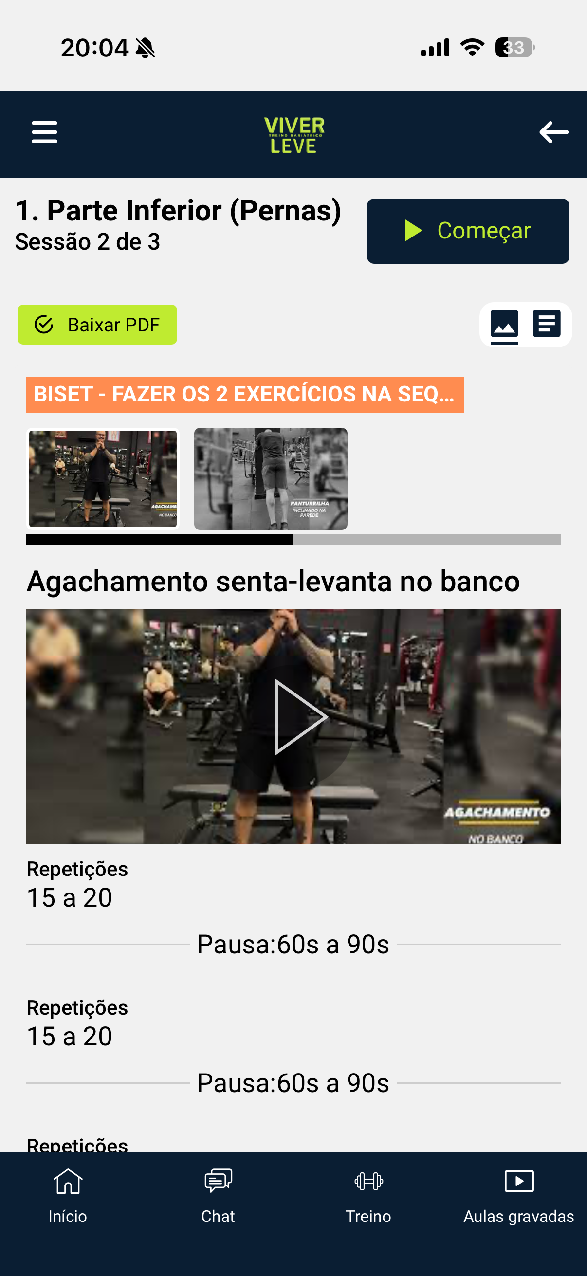 Tela do APP DE TREINO