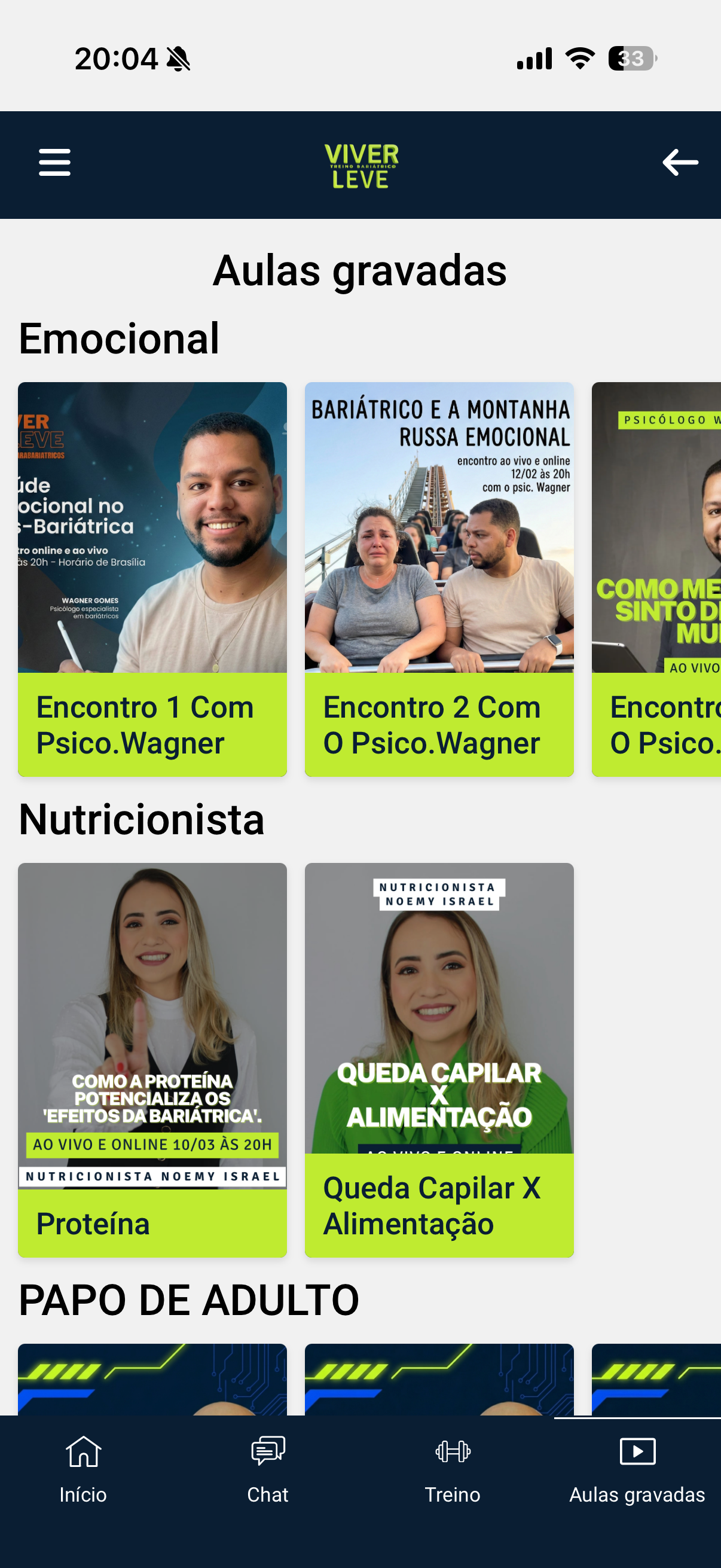 Tela do APP DE TREINO